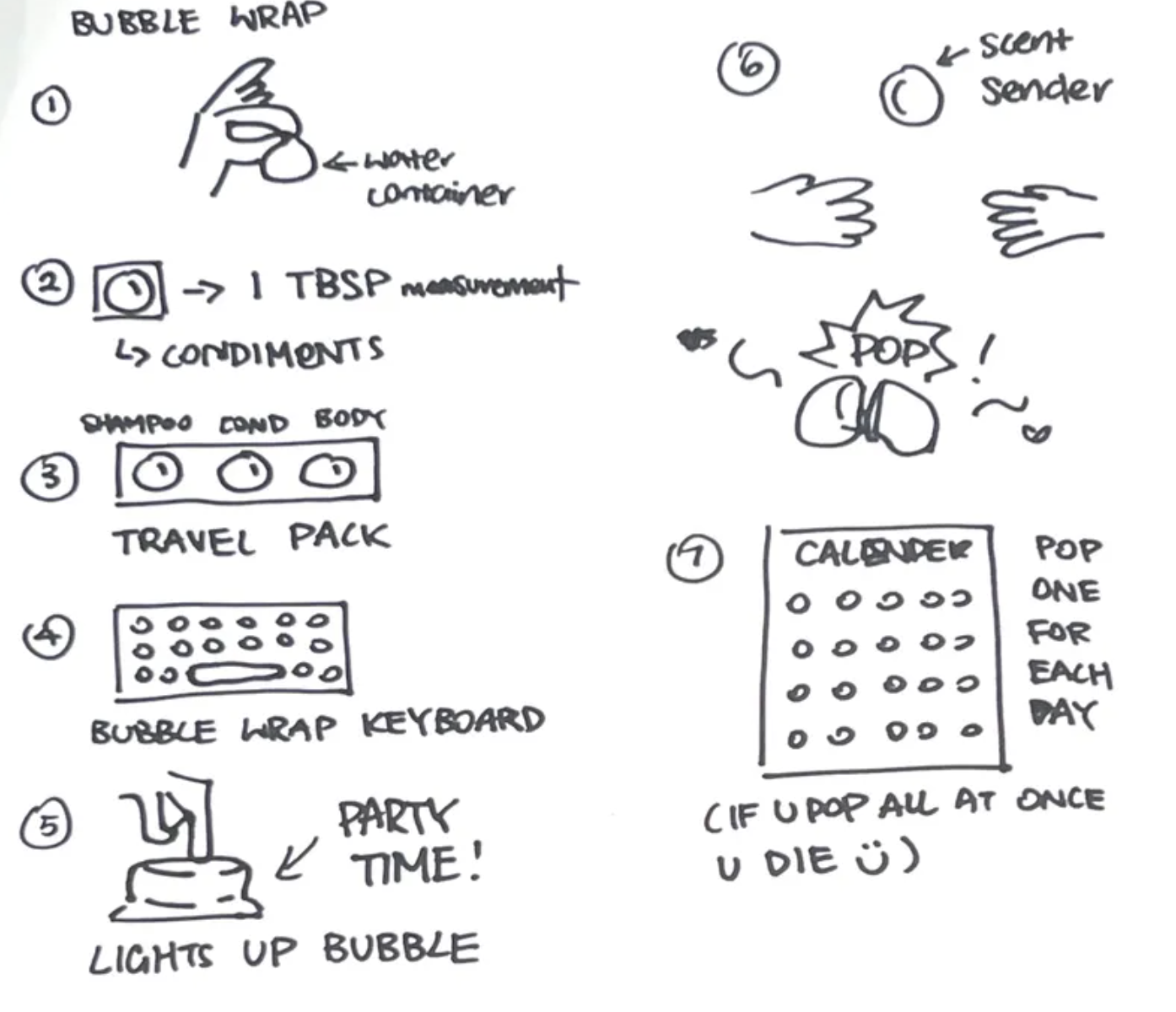 list of objects inspired by bubble wrap